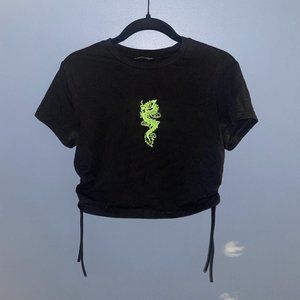 Black Crop Top w/ Neon Green Dragon (Size: L)